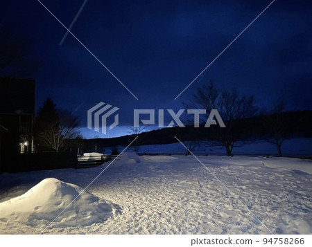 那須高原的雪景夜景,雪如流星。 那須高原的雪景夜景,雪如流星。 94758266