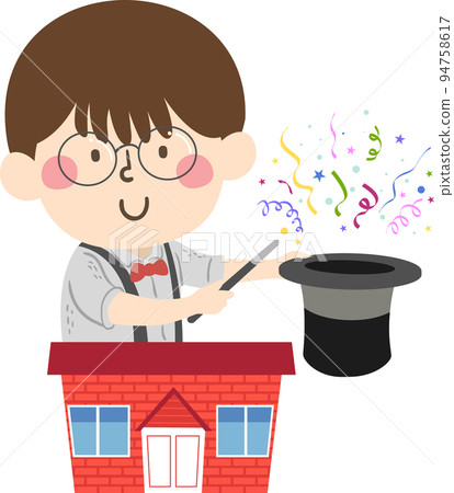 Kid Boy Magic Shop Hat Wand Confetti Illustration Kid Boy Magic Shop Hat Wand Confetti Illustration 94758617