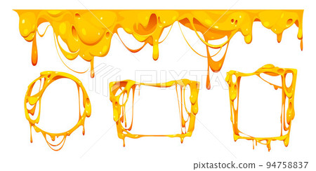 Melt cheese frames, cartoon set of cheesy borders 94758837