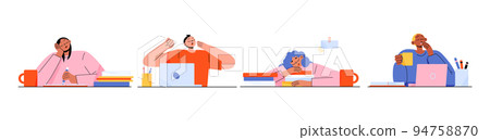 Sleepy people in office, dizzy employees sleeping Sleepy people in office, dizzy employees sleeping 94758870
