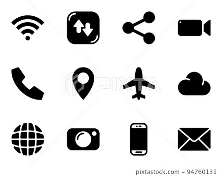 Set of black vector icons, isolated against white background. Flat illustration on a theme web icons for computer, phone, tablet, laptop. Fill, glyph Set of black vector icons, isolated against white background. Flat illustration on a theme web icons for computer, phone, tablet, laptop. Fill, glyph 94760131