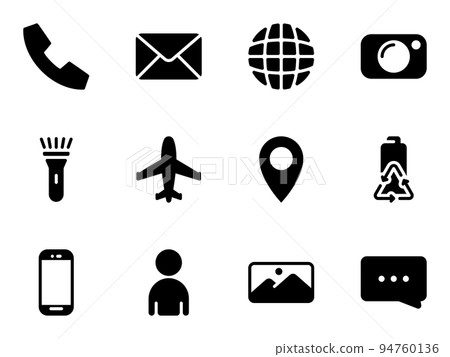 Set of black vector icons, isolated against white background. Flat illustration on a theme mobile phone functions, user settings and applications. Fill, glyph Set of black vector icons, isolated against white background. Flat illustration on a theme mobile phone functions, user settings and applications. Fill, glyph 94760136