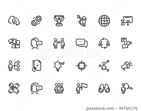 Set of black vector icons, isolated against white background. Flat illustration on a theme Communication and teamwork Set of black vector icons, isolated against white background. Flat illustration on a theme Communication and teamwork 94760176
