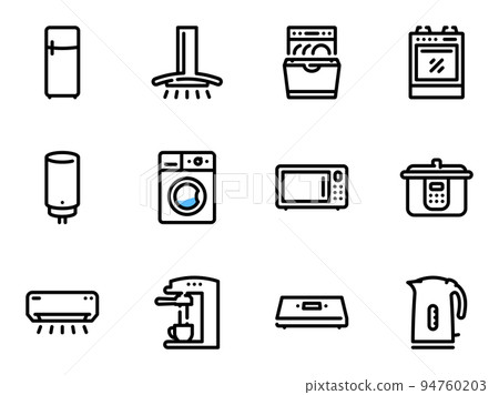 Set of black vector icons, isolated against white background. Illustration on a theme Kitchen Appliances 94760203