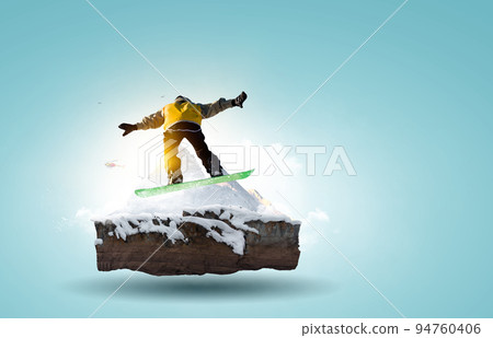Snowboarder and Alps landscape . Mixed media 94760406