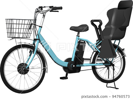 一輛停放的帶兒童座椅的電動自行車的插圖。背景透明 94760573