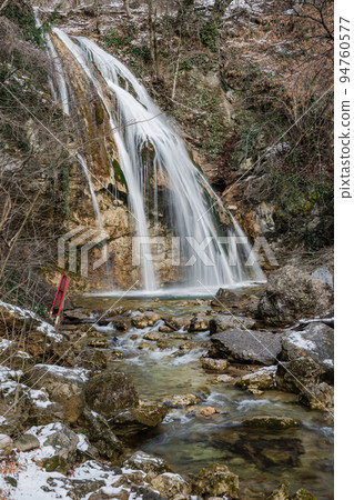 Djur-Djur waterfall in early spring. Khapkhalskiy canyon in Crimea 94760577