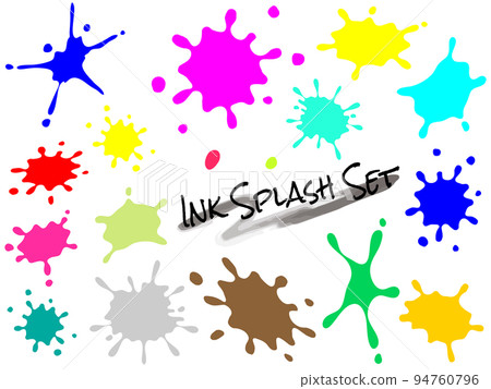飛濺的墨水和油漆形狀，變化顏色集 94760796