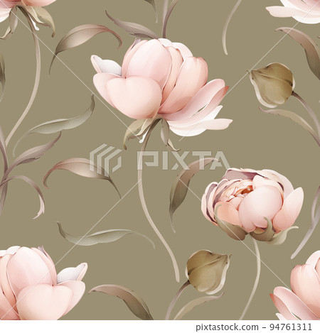 Seamless pattern with flower buds in a watercolor style. Vintage wallpaper in pastel colors Seamless pattern with flower buds in a watercolor style. Vintage wallpaper in pastel colors 94761311