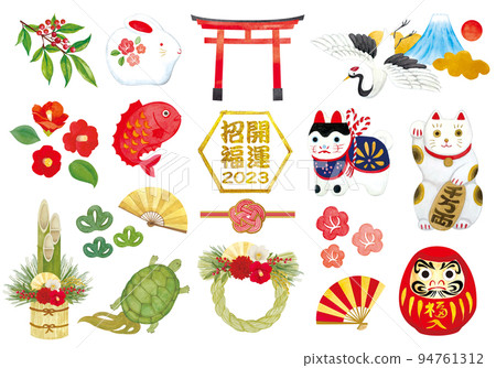 可用於新年賀卡的可愛新年插畫素材合集 94761312