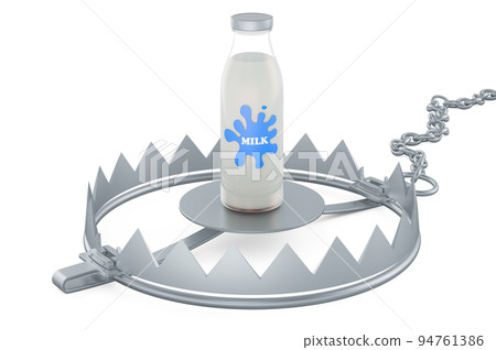 Milk bottle inside bear trap, 3D rendering 94761386