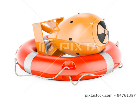 Nuclear atomic bomb with lifebelt, 3D rendering 94761387