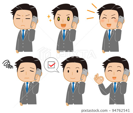 Suit men's facial expression set 4 to make a phone call 94762541