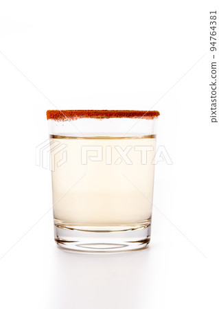 Mezcal Mexican drink with orange slices and worm salt isolated on white background 94764381