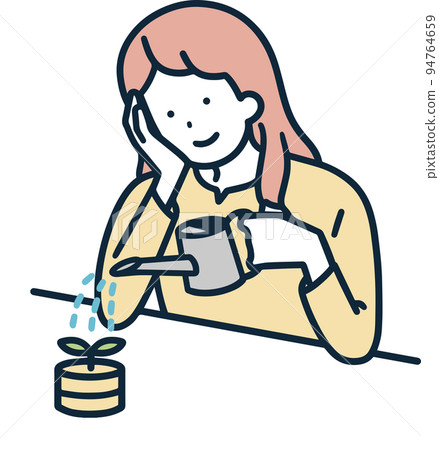 Woman raising money investment simple illustration Woman raising money investment simple illustration 94764659