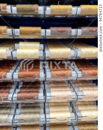 Sewing threads multi colored background. Colorful thread spools used in fabric and textile industry. Vertical photo Sewing threads multi colored background. Colorful thread spools used in fabric and textile industry. Vertical photo 94764713