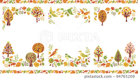秋葉樹和小鳥垂直的插圖框架集 秋葉樹和小鳥垂直的插圖框架集 94765209