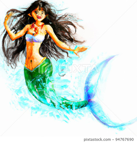 beautiful siren mermaid jumping outside the water illustration 94767690
