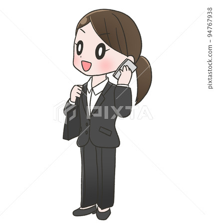 一個穿著西裝褲的女孩，一個叫新員工或求職學生全身的女孩 94767938
