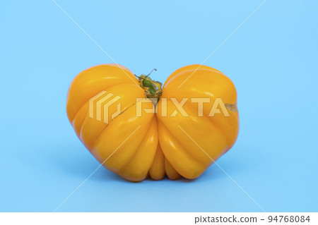 Ugly vegetables concept. Tomatoes of various unusual shapes on a blue minimal background. A metaphor for imperfection, the female body, the art of photography and form. Ugly vegetables concept. Tomatoes of various unusual shapes on a blue minimal background. A metaphor for imperfection, the female body, the art of photography and form. 94768084