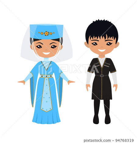 Cute chibi characters in national Georgian costume. Cute chibi characters in national Georgian costume. 94768319