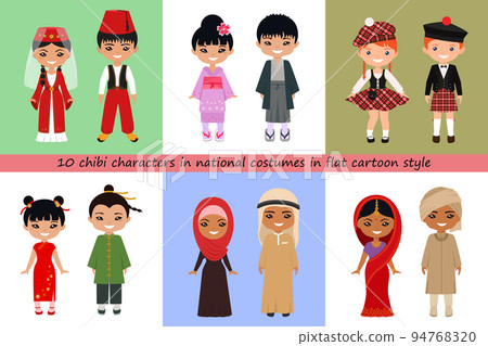 Set of cute chibi characters in national costumes Set of cute chibi characters in national costumes 94768320