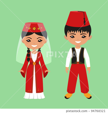 Cute chibi characters in national Turkish costume. Flat cartoon style copy Cute chibi characters in national Turkish costume. Flat cartoon style copy 94768321