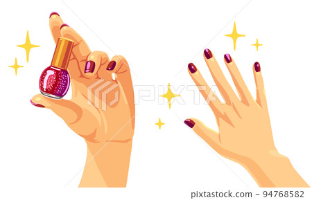 塗有紅色指甲油的手 B 94768582