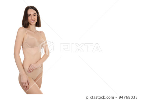 Concept of weight loss with thin girl, isolated on white background 94769035