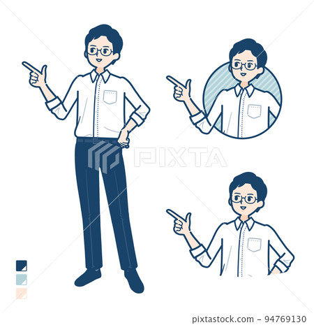 一個穿著襯衫的男人指著和解釋的插圖 一個穿著襯衫的男人指著和解釋的插圖 94769130