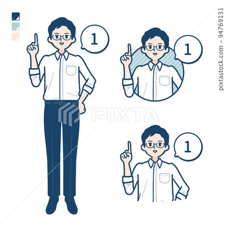 一名男子穿著襯衫數 1 的插圖 一名男子穿著襯衫數 1 的插圖 94769131