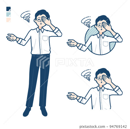 Illustration of a man wearing a shirt holding his head and feeling discouraged 94769142