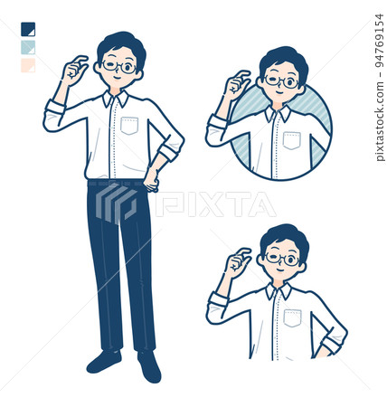 Illustration of a man wearing a shirt doing a little hand sign 94769154
