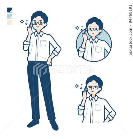 一個穿著襯衫戴著眼鏡的男人的插圖 94769191