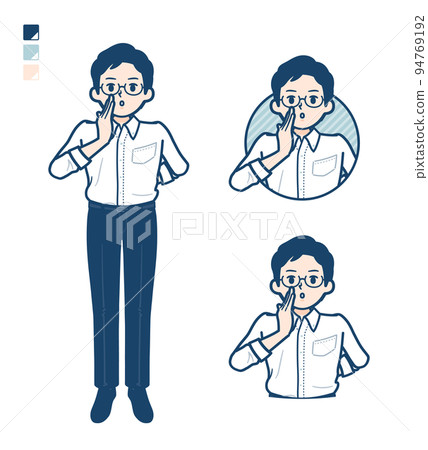 一個穿著襯衫的男人低聲耳語的插圖 94769192