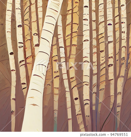 Birch grove pattern. Stylized birch forest. Thick birch thicket. Digital illustration. 94769551