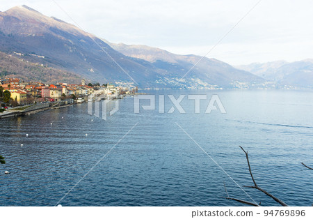mountain lake maggiore in winter afternoon. Cannobio. Piamonte. Italy 94769896