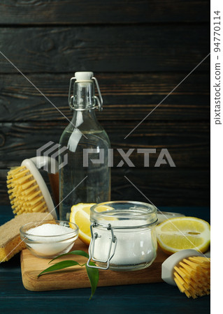 Concept of household cleaners with lemon acid Concept of household cleaners with lemon acid 94770114