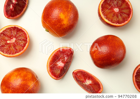 Concept of citrus fruit, red orange on white background Concept of citrus fruit, red orange on white background 94770208