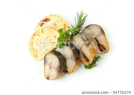 Tasty smoked mackerel isolated on white background Tasty smoked mackerel isolated on white background 94770270