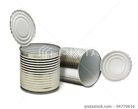 two open an empty tin can isolated on white background 94770616