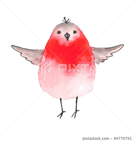 Watercolor cartoon bullfinch on white background. Watercolor cartoon bullfinch on white background. 94770791