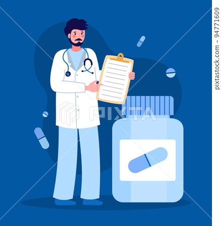 A doctor, a full-length medical specialist. Can be used for web and mobile devices Vector illustration of a color element 94771609