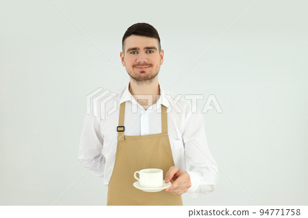 Concept of occupation, young waiter on light background 94771758