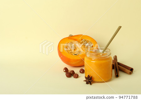 Concept of tasty food, pumpkin jam, space for text Concept of tasty food, pumpkin jam, space for text 94771788