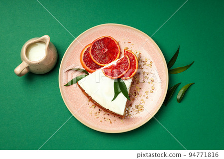 Concept of tasty dessert with meringue pie with citrus, top view Concept of tasty dessert with meringue pie with citrus, top view 94771816