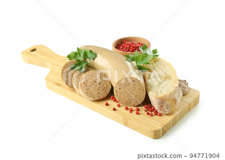 Concept of tasty food, liverwurst isolated on white background Concept of tasty food, liverwurst isolated on white background 94771904