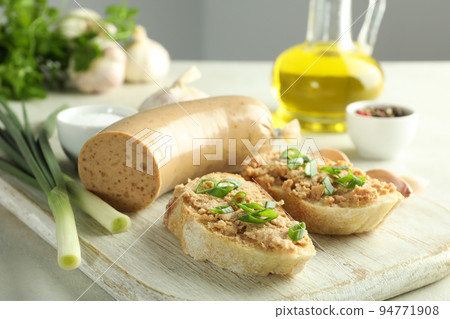 Concept of tasty food, liverwurst, close up Concept of tasty food, liverwurst, close up 94771908