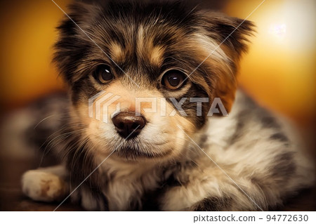 Little fluffy brown puppy pet dog portrait. 3D illustration. Little fluffy brown puppy pet dog portrait. 3D illustration. 94772630