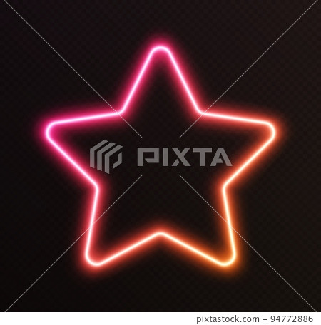 Gradient neon star, pink-orange glowing border isolated on a dark background. Colorful night banner Gradient neon star, pink-orange glowing border isolated on a dark background. Colorful night banner 94772886